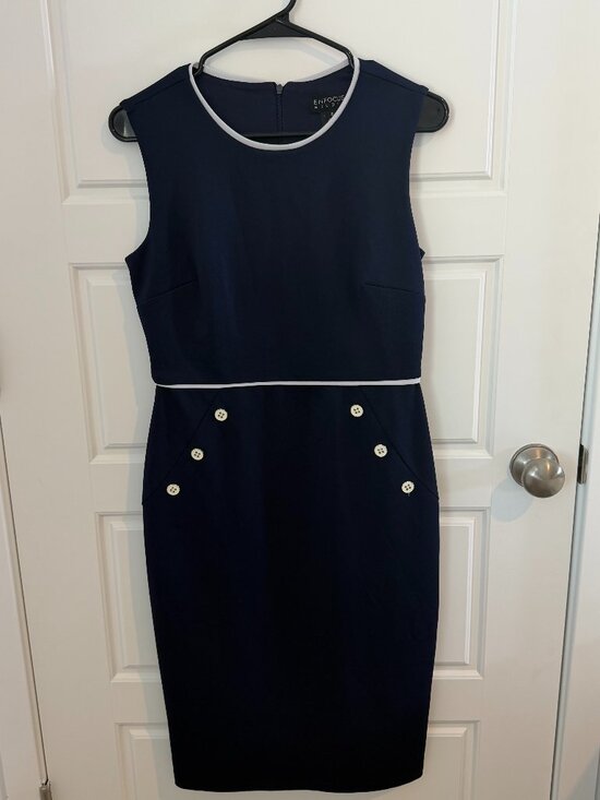 Enfocus Studio Dresses & Skirts - Enfocus Studio Navy Sheath Dress White Trim Nautical Button Detail Size 8